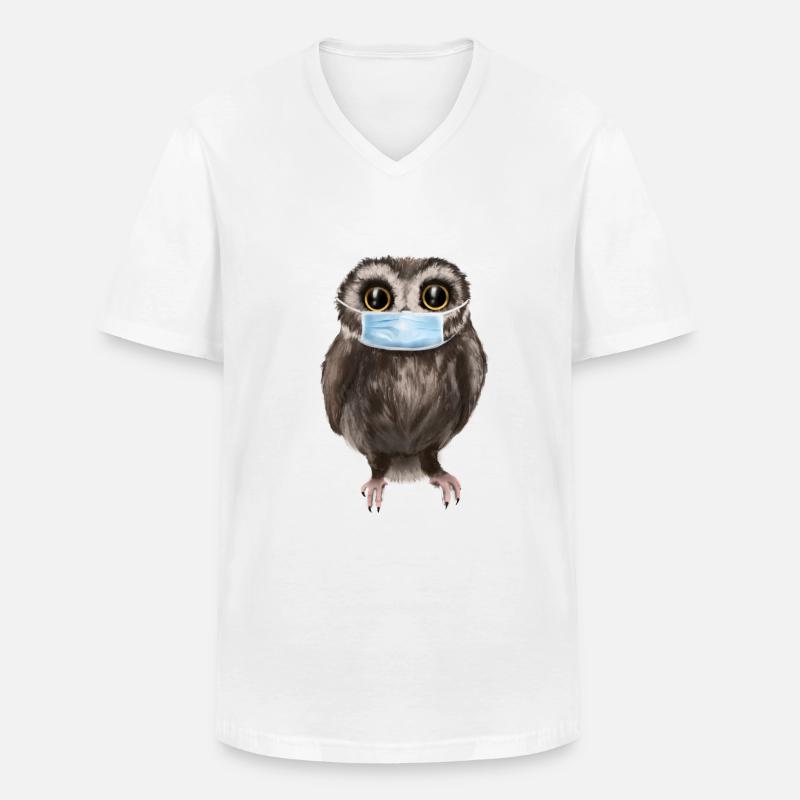 Eule mit Mund-Nasen Schutz - Männer-T-Shirt mit V-Ausschnitt - Weiß
