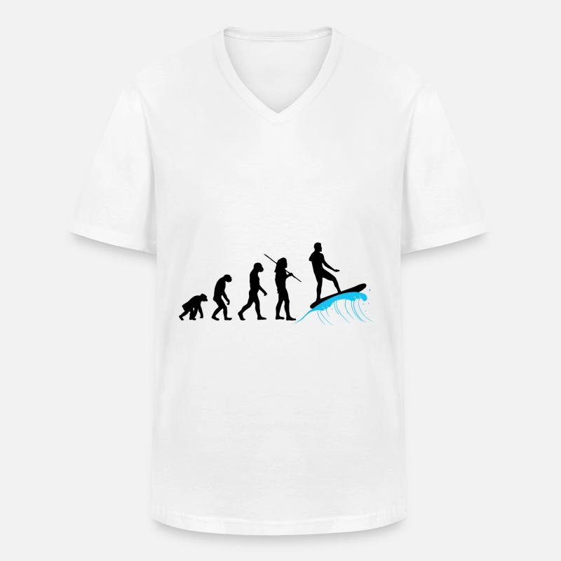 Evolution - Surfing - Männer-T-Shirt mit V-Ausschnitt - Weiß