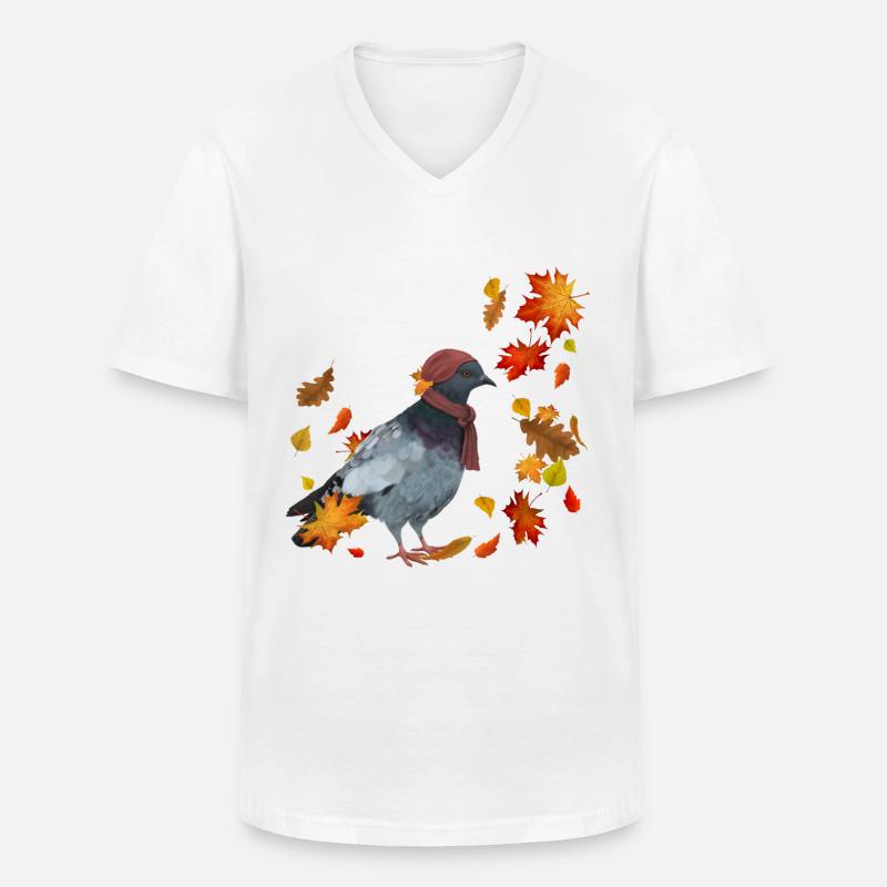 Taube im Herbst mit Blättern - Männer-T-Shirt mit V-Ausschnitt - Weiß
