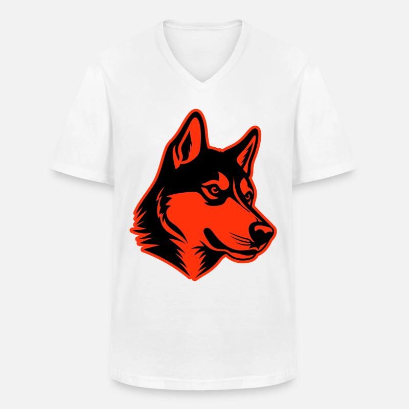 Husky Hund Kopf - Männer-T-Shirt mit V-Ausschnitt - Weiß