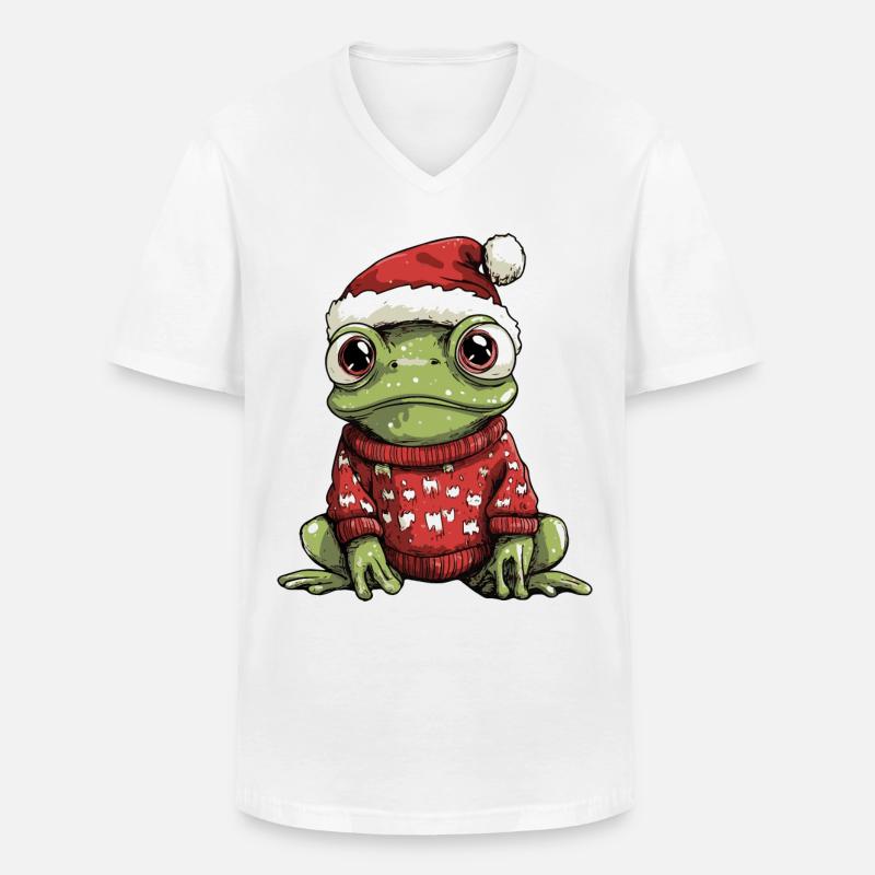 Frosch Weihnachten Comic - Männer-T-Shirt mit V-Ausschnitt - Weiß