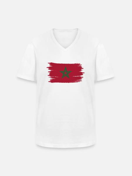 Morocco grunge flag t-shirt - Men's V-Neck T-Shirt - white