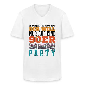 der will nur auf eine 90er Party - Männer-T-Shirt mit V-Ausschnitt - Weiß - Vorne - AI Model Male 185 light (185cm)
