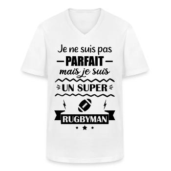 Super Rugbyman Sport Humor Rugby - Männer-T-Shirt mit V-Ausschnitt - Weiß - Vorne - AI Model Male 185 light (185cm)