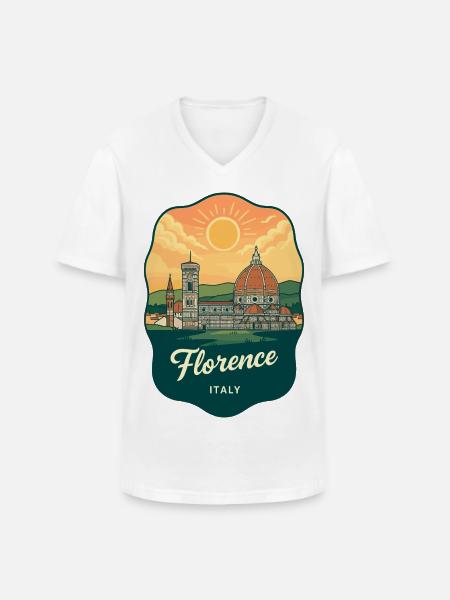 Florence Duomo Retro Sonnenuntergangs-Reiseabzeichen - Männer-T-Shirt mit V-Ausschnitt - Weiß
