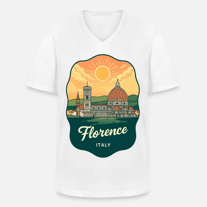 Florence Duomo Retro Sonnenuntergangs-Reiseabzeichen - Männer-T-Shirt mit V-Ausschnitt - Weiß