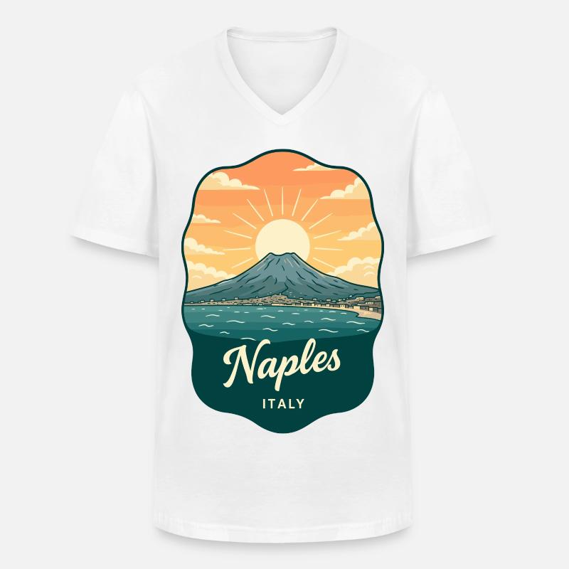 Neapel Mount Vesuvius Retro Reiseabzeichen - Männer-T-Shirt mit V-Ausschnitt - Weiß