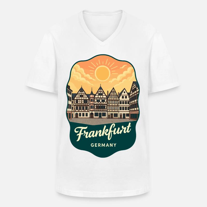 Frankfurt Romer Retro Sunset Reiseabzeichen - Männer-T-Shirt mit V-Ausschnitt - Weiß