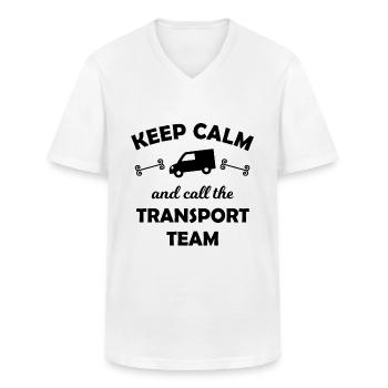 L’équipe Transport - T-shirt col V Homme - blanc - Devant - AI Model Male 185 light (185cm)
