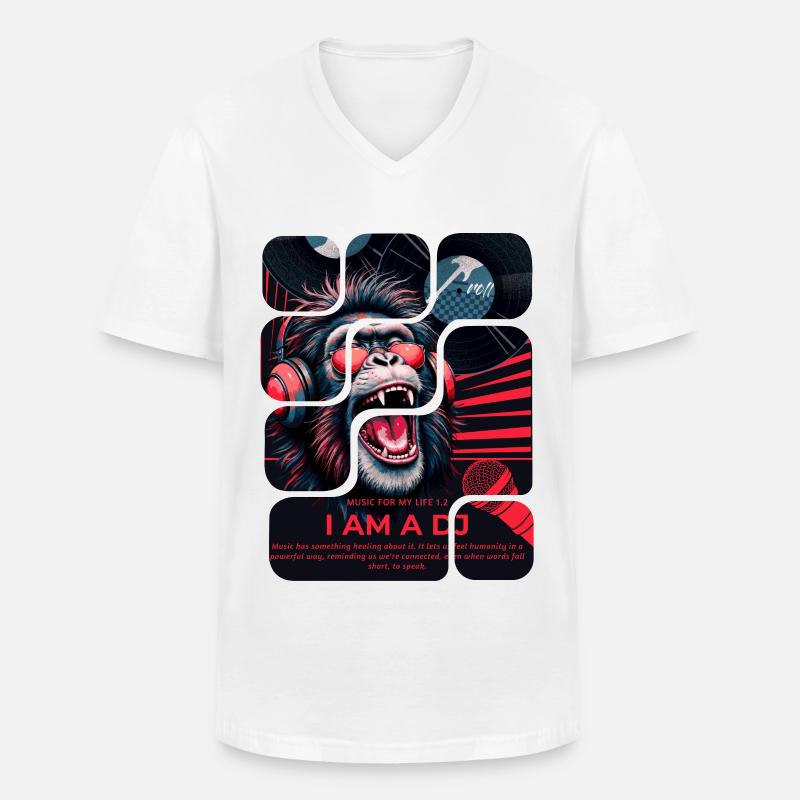 DJ Affe mit Kopfhörern Neon Design - Männer-T-Shirt mit V-Ausschnitt - Weiß