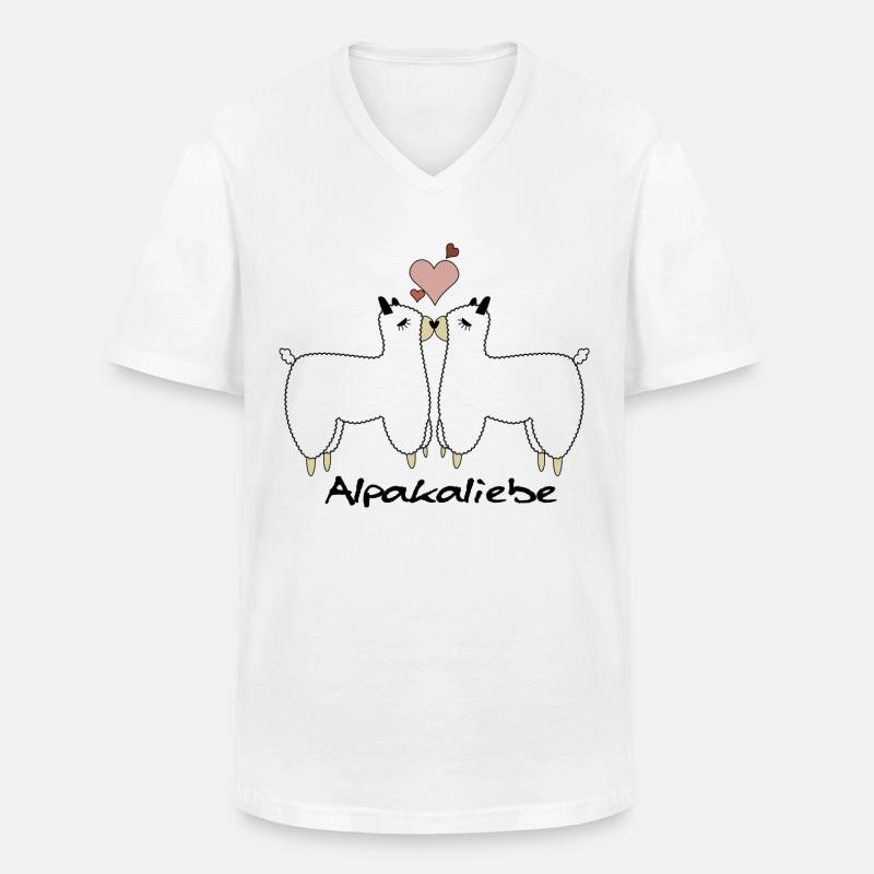 Alpaka Liebe Design - Männer-T-Shirt mit V-Ausschnitt - Weiß