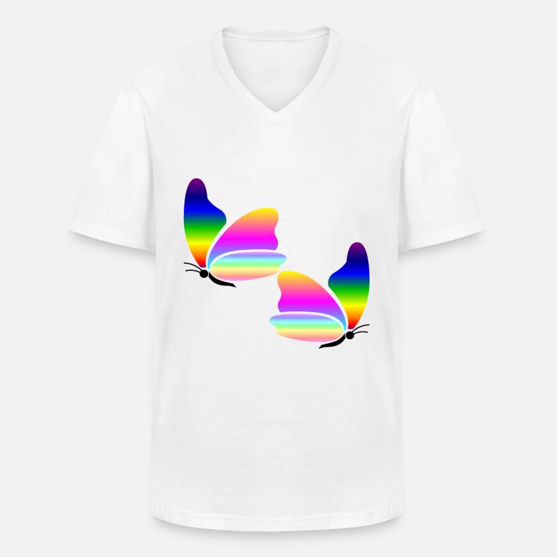 Regenbogen-Schmetterling - Männer-T-Shirt mit V-Ausschnitt - Weiß