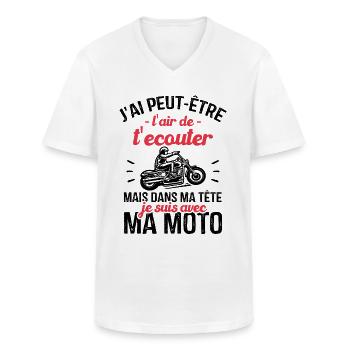 Dans ma tête je fais de la moto, Cadeau Motard - T-shirt col V Homme - blanc - Devant - AI Model Male 185 light (185cm)