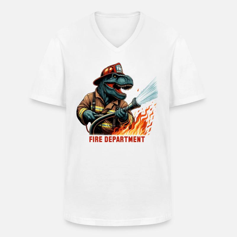 Fire Brigade T-Rex Gift - Men's V-Neck T-Shirt - white