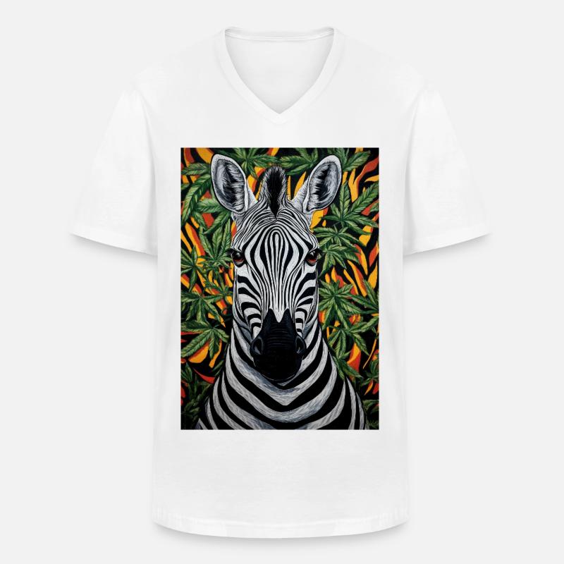 Zebra nella giungla della cannabis - Maglietta da uomo classica con scollo a V - bianco