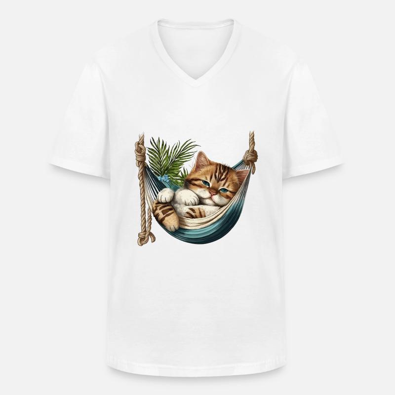 Katze in einer Hängematte - Männer-T-Shirt mit V-Ausschnitt - Weiß