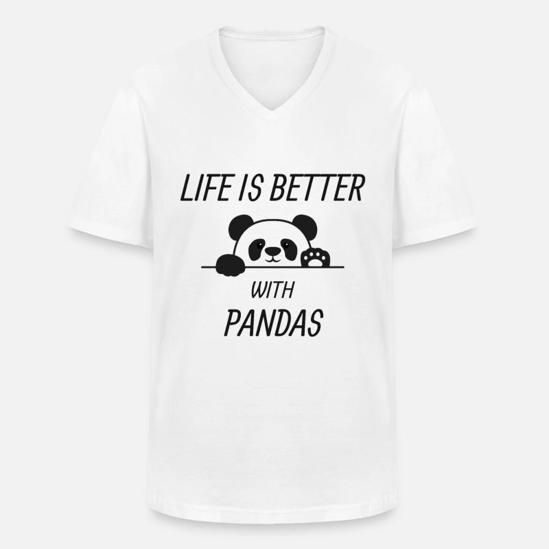 Pandas - Männer-T-Shirt mit V-Ausschnitt - Weiß