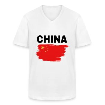 Chine - T-shirt col V Homme - blanc - Devant - AI Model Male 185 light (185cm)