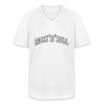 Rock and Roll - T-shirt col V Homme - blanc - Devant - AI Model Male 185 light (185cm)