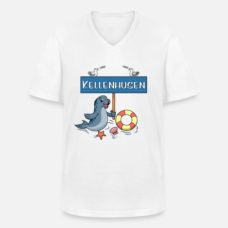 Moin Moin - Ostseebad Kellenhusen - Männer-T-Shirt mit V-Ausschnitt - Weiß