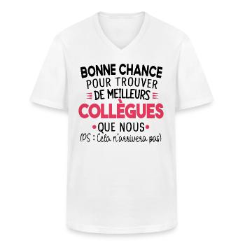 Collègue Collègues Cadeau Départ Retraite Humour - T-shirt col V Homme - blanc - Devant - AI Model Male 185 light (185cm)