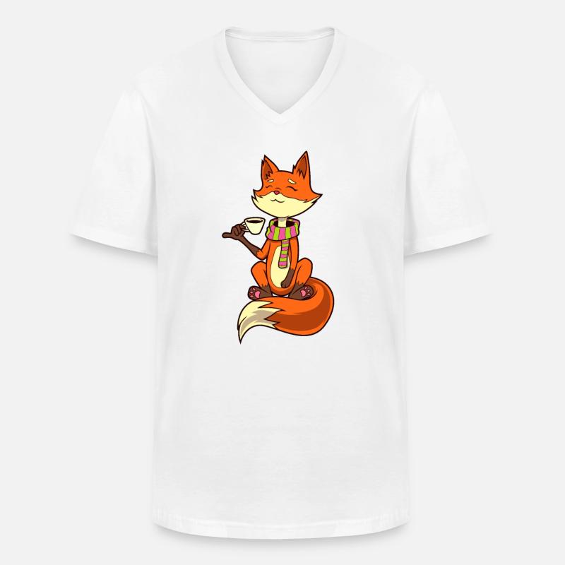 Fuchs trinkt Kaffee - Kaffeetrinker - Männer-T-Shirt mit V-Ausschnitt - Weiß