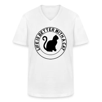Dicton amoureux des chats - T-shirt col V Homme - blanc - Devant - AI Model Male 185 light (185cm)
