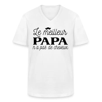 Cheveux Chauve Calvitie humour Papa Père - T-shirt col V Homme - blanc - Devant - AI Model Male 185 light (185cm)
