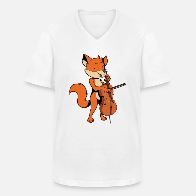 Comic Fuchs spielt Cello - Männer-T-Shirt mit V-Ausschnitt - Weiß