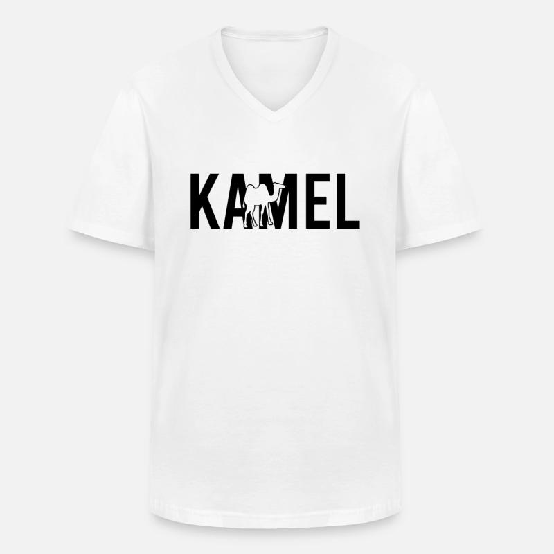 Kamel - Männer-T-Shirt mit V-Ausschnitt - Weiß