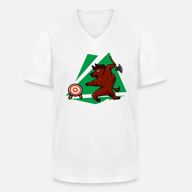 Axt werfender Stier - Axtwerfen - Männer-T-Shirt mit V-Ausschnitt - Weiß