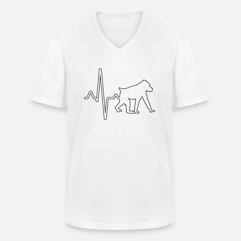 Affe Herzschlag - Männer-T-Shirt mit V-Ausschnitt - Weiß