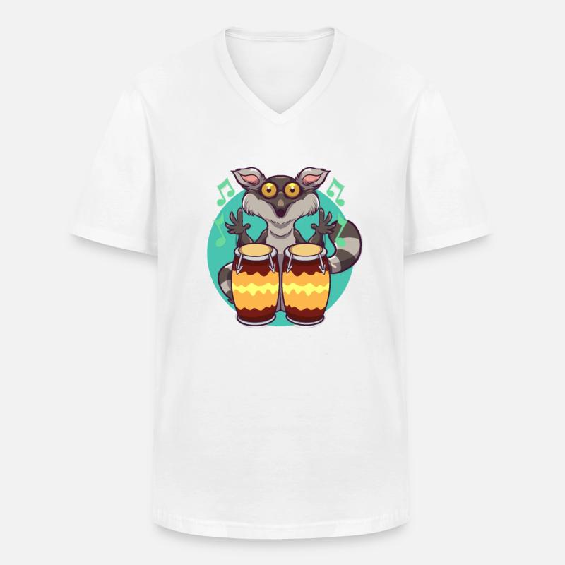 Comic Lemur spielt Percussion - Männer-T-Shirt mit V-Ausschnitt - Weiß