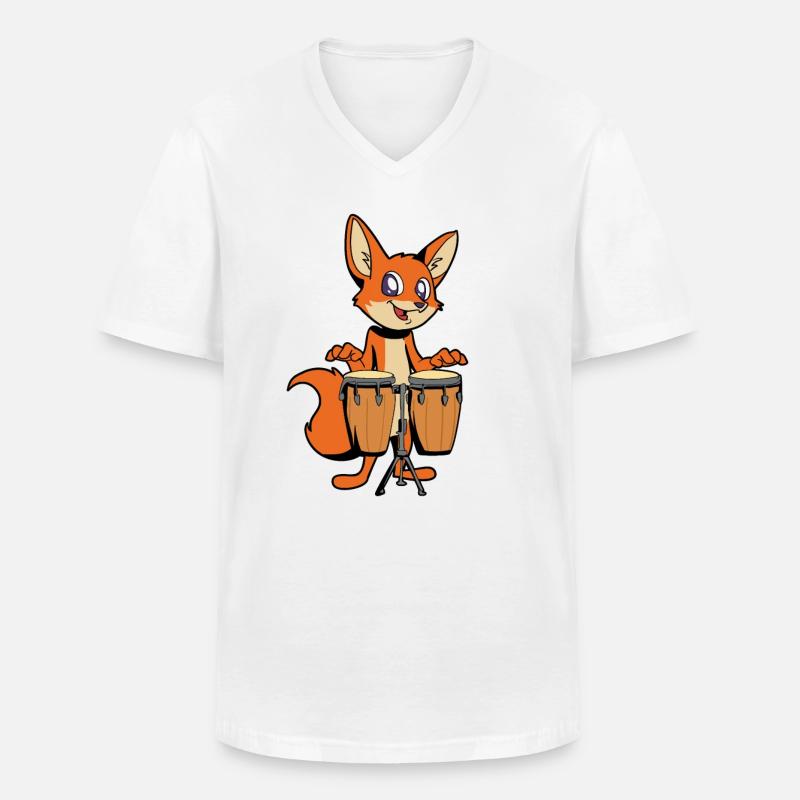 Comic Fuchs spielt Percussion - Männer-T-Shirt mit V-Ausschnitt - Weiß