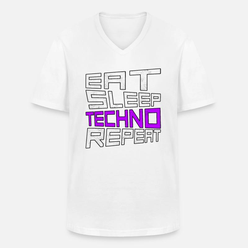 manger du sommeil techno répéter - T-shirt col V Homme - blanc