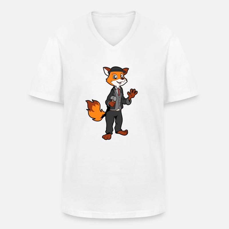 Comic Fuchs als Zimmermann - Männer-T-Shirt mit V-Ausschnitt - Weiß