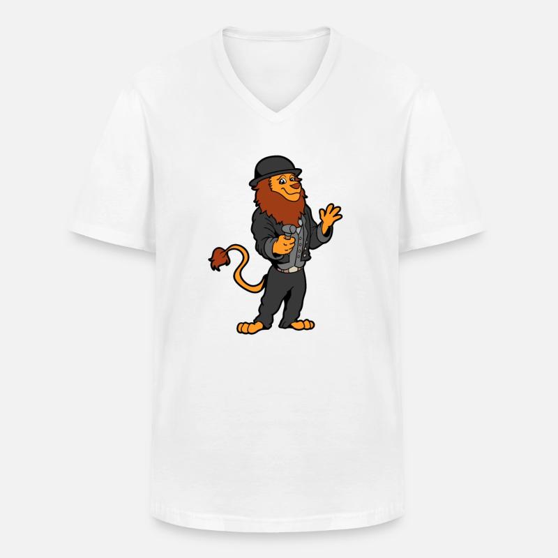 Comic Löwe als Zimmermann - Männer-T-Shirt mit V-Ausschnitt - Weiß