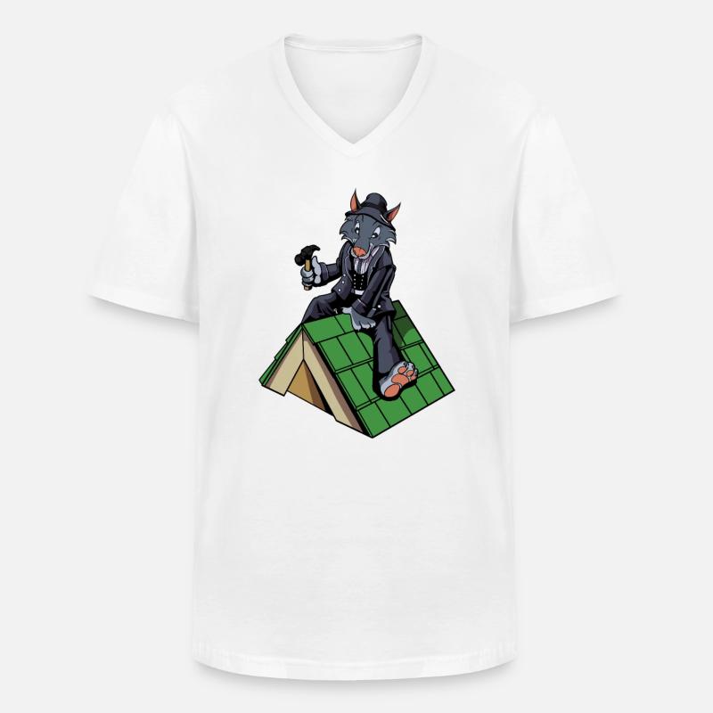 Comic Wolf als Dachdecker - Männer-T-Shirt mit V-Ausschnitt - Weiß