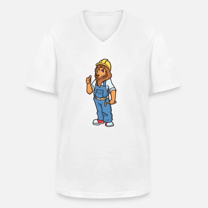 Cartoon Löwe als Bauarbeiter - Männer-T-Shirt mit V-Ausschnitt - Weiß