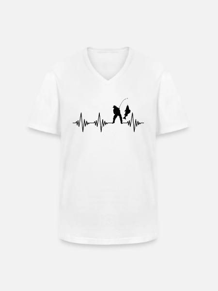 Fishing Heartbeat - Men's V-Neck T-Shirt - white