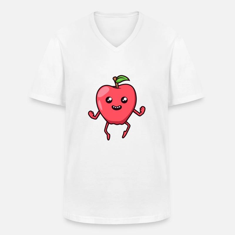 Kawaii Comic Apfel - Männer-T-Shirt mit V-Ausschnitt - Weiß