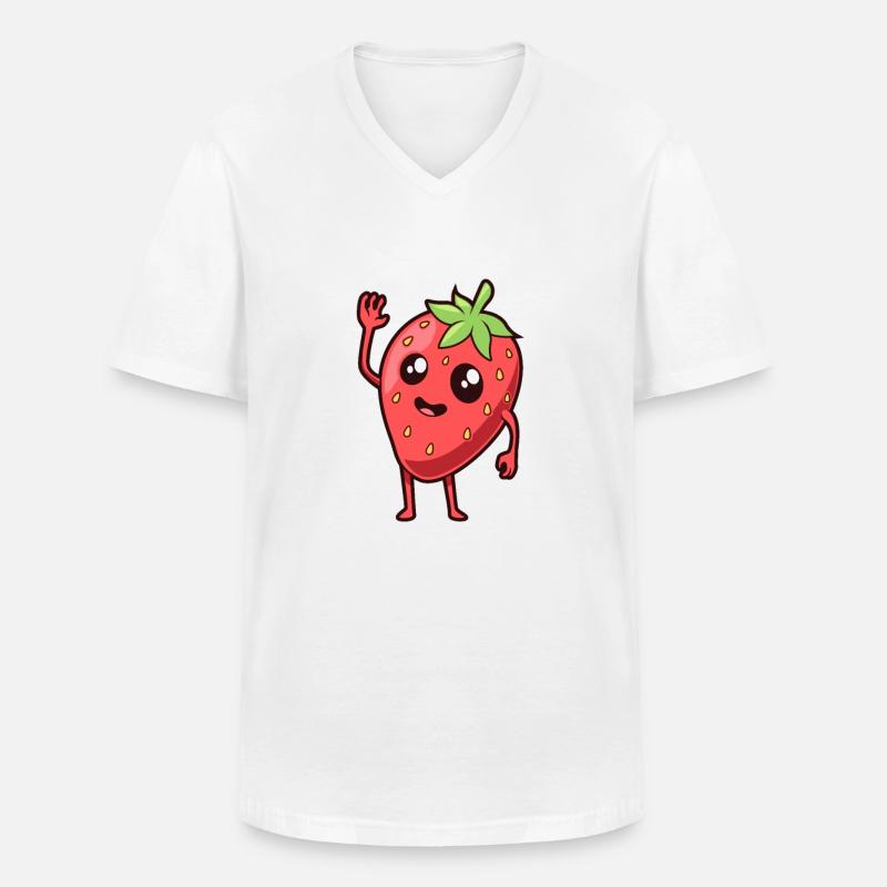 Kawaii Comic Erdbeere - Männer-T-Shirt mit V-Ausschnitt - Weiß