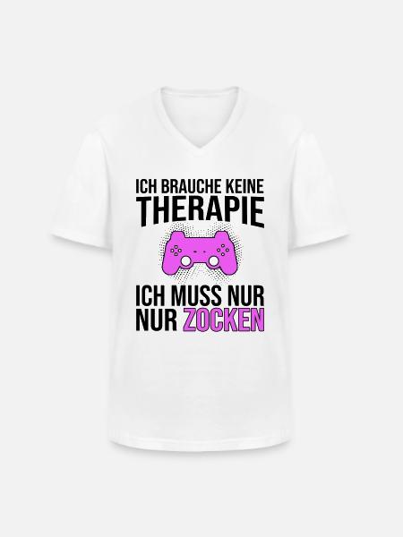 Gaming Therapie Spruch - Männer-T-Shirt mit V-Ausschnitt - Weiß