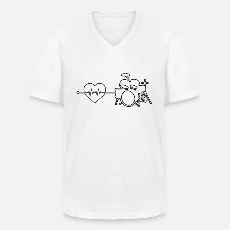 Schlagzeug Herzschlag - Männer-T-Shirt mit V-Ausschnitt - Weiß