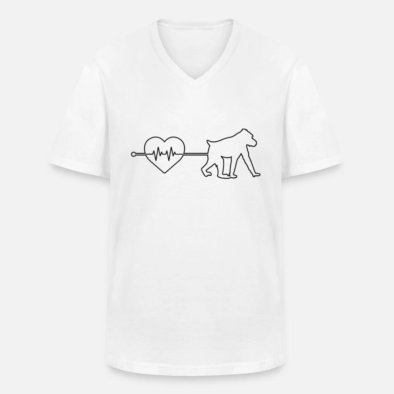 Affe Herzschlag - Männer-T-Shirt mit V-Ausschnitt - Weiß