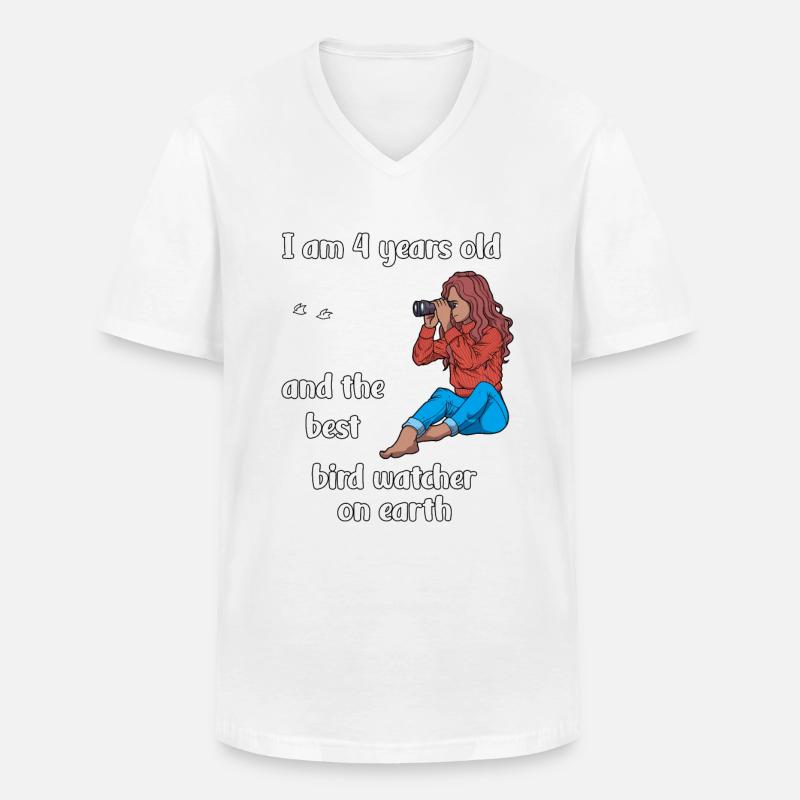 Ich bin 4 - Mädchen Vogelbeobachtung - Männer-T-Shirt mit V-Ausschnitt - Weiß