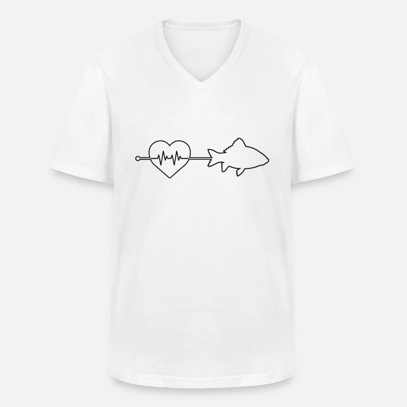 Rythme cardiaque de poisson - T-shirt col V Homme - blanc