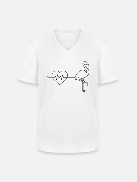 Flamingo heartbeat - Men's V-Neck T-Shirt - white