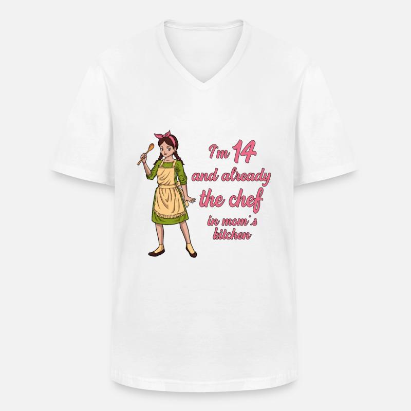 Ich bin 14 - Mädchen Koch - Männer-T-Shirt mit V-Ausschnitt - Weiß