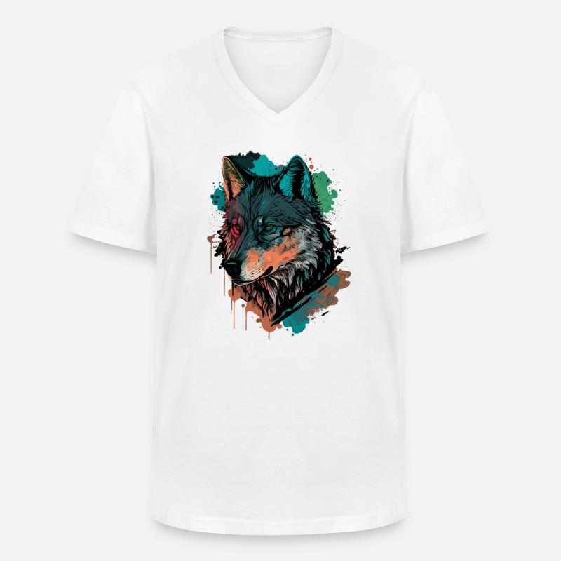 Cooles digitales Gemälde eines Wolfes - Männer-T-Shirt mit V-Ausschnitt - Weiß